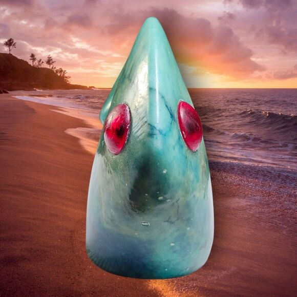 MCM Style Blue Stone Fish Figurine Chrysocolla Look Red Eyes Unique Decor Rare - Picture 4 of 12